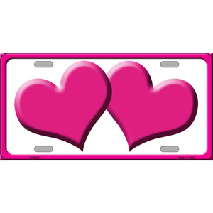 Solid Pink Centered Hearts White Novelty License Plate
