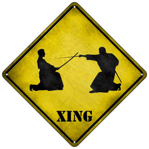 Two Martial Artists Sword Fighting Xing Wholesale Novelty Metal Crossing Sign