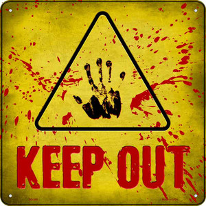 Keep Out Triangle With Handprint and Blood Wholesale Novelty Metal Square Sign