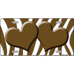 Brown White Zebra Brown Centered Hearts Wholesale Novelty License Plate