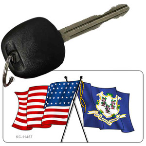 Connecticut Crossed US Flag Wholesale Key Chain