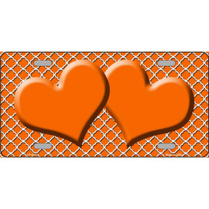 Orange White Quatrefoil Orange Center Hearts Wholesale Metal Novelty License Plate