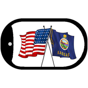 Kansas / USA Crossed Flags Wholesale Novelty Metal Dog Tag Necklace