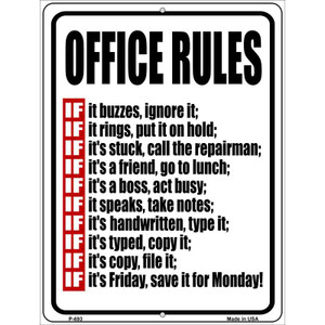 Office Rules Wholesale Metal Novelty Parking Sign