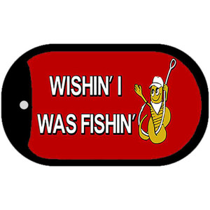 Wishin I Was Fishin Red Wholesale Novelty Metal Dog Tag Necklace