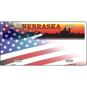 Nebraska with American Flag Wholesale Novelty Metal License Plate LP-12450