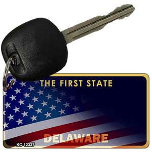 Delaware with American Flag Wholesale Novelty Metal Key Chain