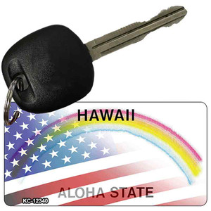 Hawaii with American Flag Wholesale Novelty Metal Key Chain