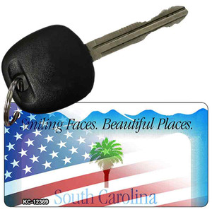 South Carolina with American Flag Wholesale Novelty Metal Key Chain