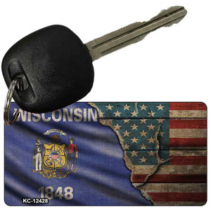 Wisconsin/American Flag Wholesale Novelty Metal Key Chain