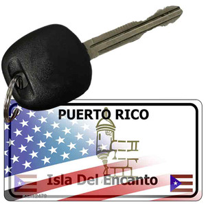 Puerto Rico with American Flag Wholesale Novelty Metal Key Chain