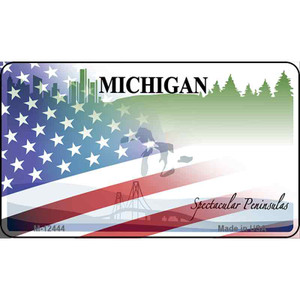 Michigan with American Flag Wholesale Novelty Metal Magnet M-12444