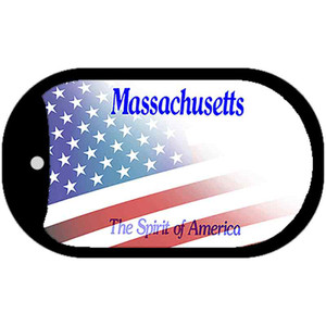 Massachusetts with American Flag Wholesale Novelty Metal Dog Tag Necklace