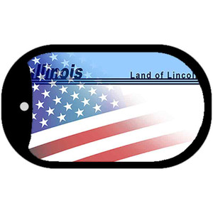 Illinois with American Flag Wholesale Novelty Metal Dog Tag Necklace DT-12435