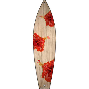 Red Hawaiian Flowers Wholesale Novelty Metal Surfboard Sign