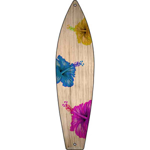 Colored Hawaiian Flowers Wholesale Novelty Metal Surfboard Sign