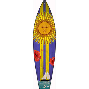 Sailboat With Sun And Yellow Stripes Wholesale Novelty Metal Surfboard Sign