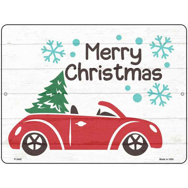 Merry Christmas Car Hauling Tree Wholesale Novelty Metal Parking Sign