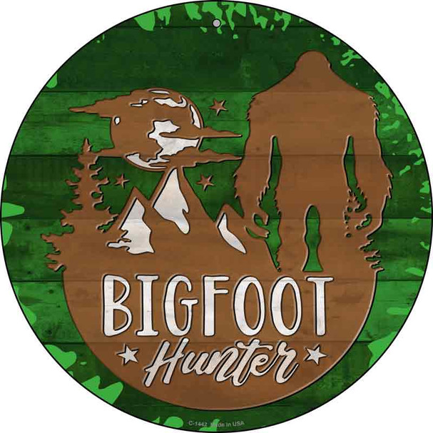 Bigfoot Hunter Silhouette Wholesale Novelty Metal Circular Sign