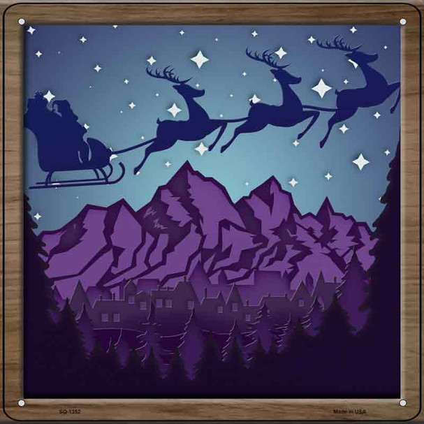 Santa Over Mountains Shadow Box Wholesale Novelty Metal Square Sign