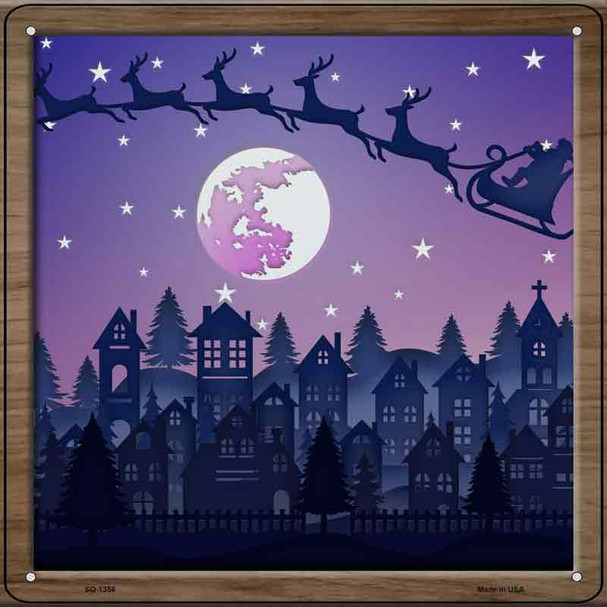 Santa Over Town Shadow Box Wholesale Novelty Metal Square Sign