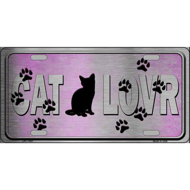 Cat Lover Pink Brushed Chrome Wholesale Novelty Metal License Plate Tag