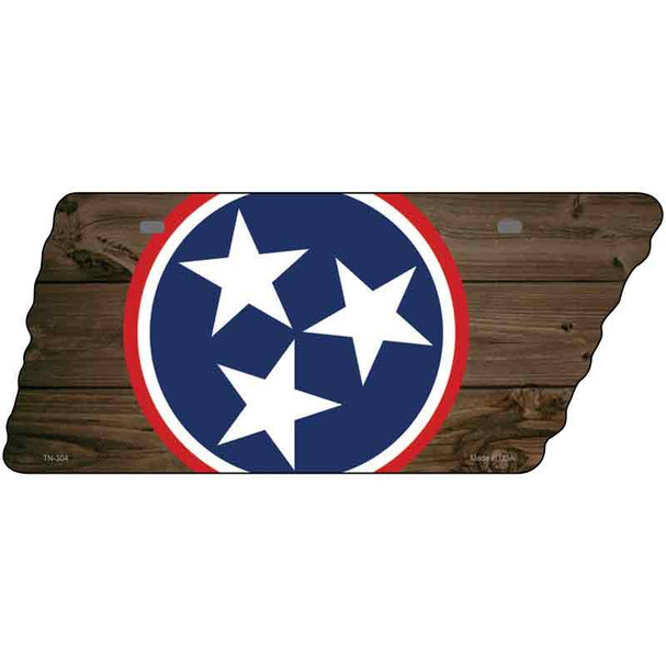 Tri Star on Dark Wood Wholesale Novelty Metal Tennessee License Plate Tag