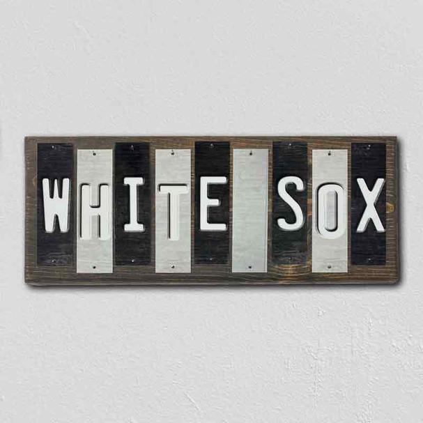 White Sox Team Colors Baseball Fun Strips Novelty Wood Sign WS-598
