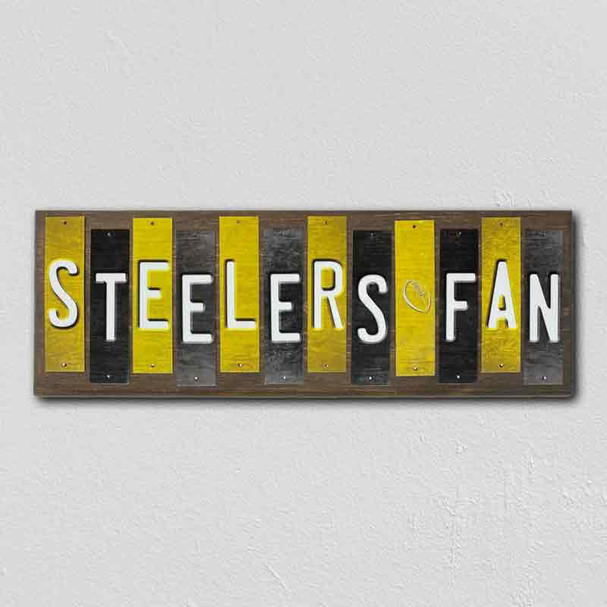 Steelers Fan Team Colors Football Fun Strips Wood Sign WS-739