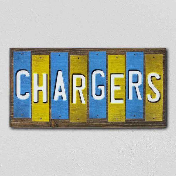 Chargers Team Colors Football Fun Strips Wood Sign WS-770