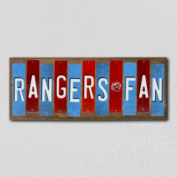 Rangers Fan Team Colors Hockey Fun Strips Novelty Wood Sign WS-841