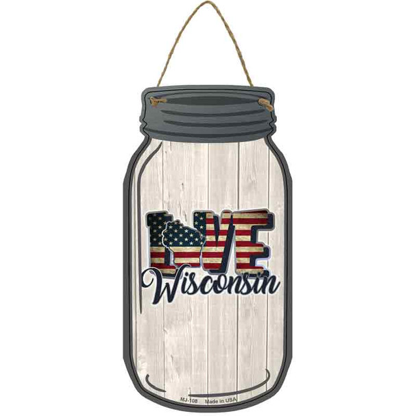 Love Wisconsin Silhouette Wholesale Novelty Metal Mason Jar Sign