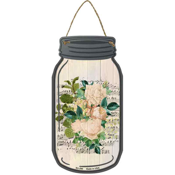 White Flowers With Music Wholesale Novelty Metal Mason Jar Sign