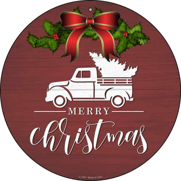 Merry Christmas Truck Red Wholesale Novelty Metal Circle Sign