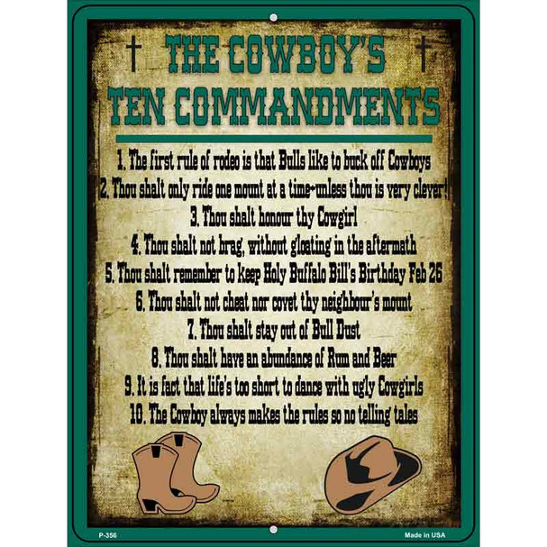 Cowboys Ten Commandments Green Wholesale Novelty Metal Parking Sign