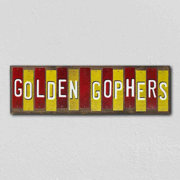 Golden Gophers Team Colors College Fun Strips Wholesale Novelty Wood Sign WS-858