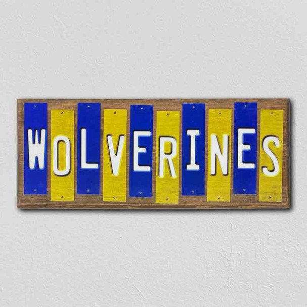 Wolverines Team Colors College Fun Strips Wholesale Novelty Wood Sign WS-926