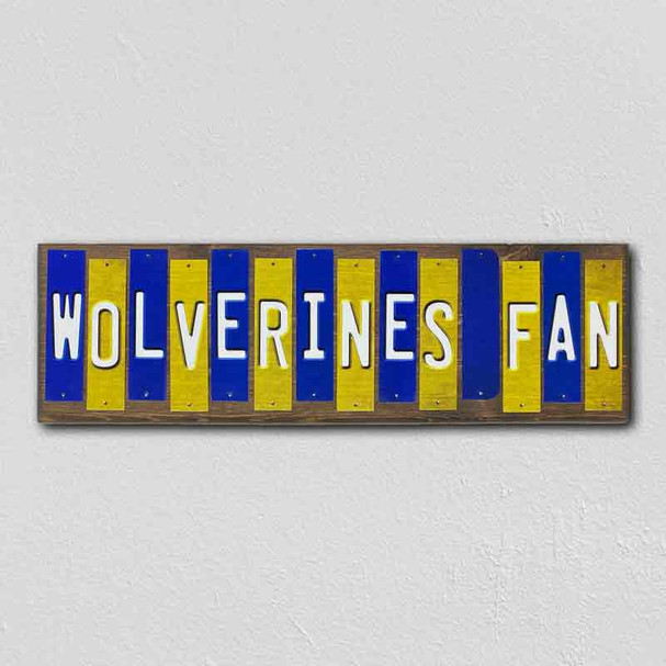 Wolverines Fan Team Colors College Fun Strips Wholesale Novelty Wood Sign WS-927