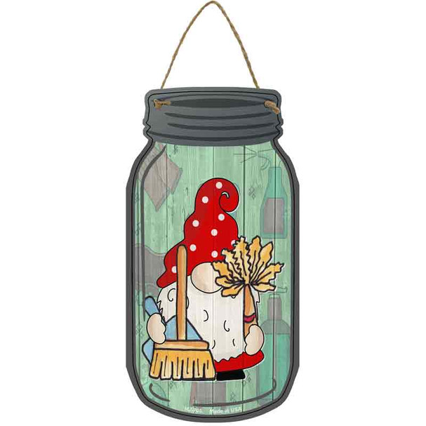 Gnome With Broom and Duster Wholesale Novelty Metal Mason Jar Sign