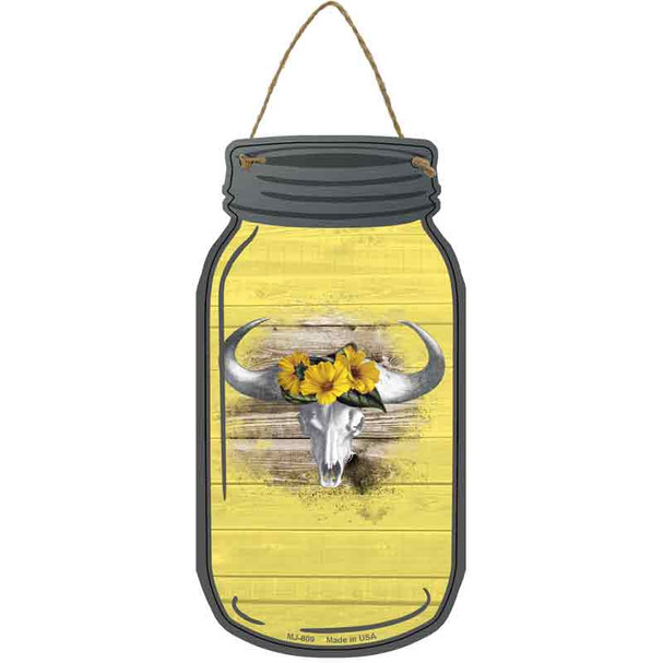 Cow Skull Yellow Wholesale Novelty Metal Mason Jar Sign