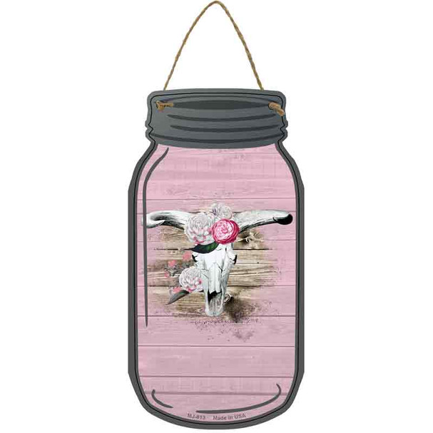 Cow Skull Light Pink Wholesale Novelty Metal Mason Jar Sign