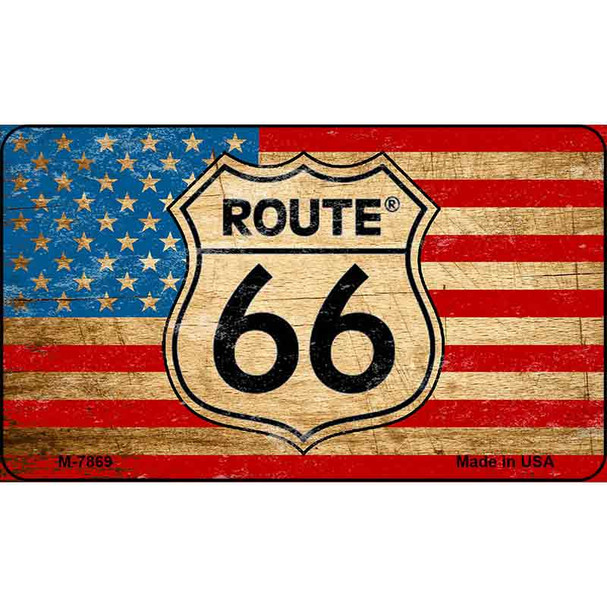 Route 66 American Flag On Wood Wholesale Novelty Metal Magnet