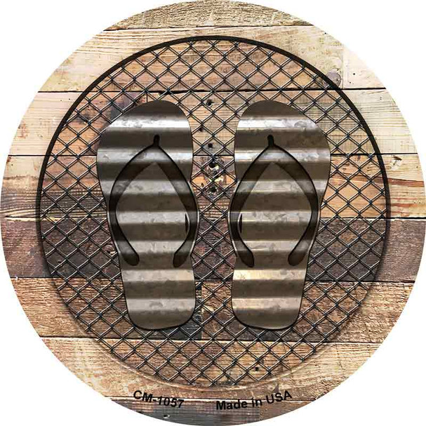 Corrugated Flip Flops on Wood Wholesale Novelty Circle Coaster Set of 4