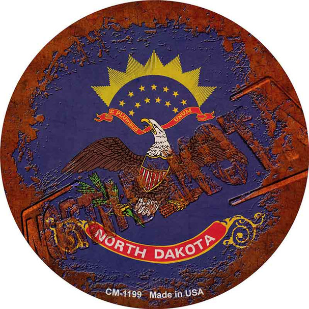 North Dakota Rusty Stamped Wholesale Novelty Circle Coaster Set of 4