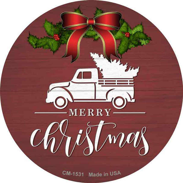 Merry Christmas Truck Red Wholesale Novelty Circle Coaster Set of 4