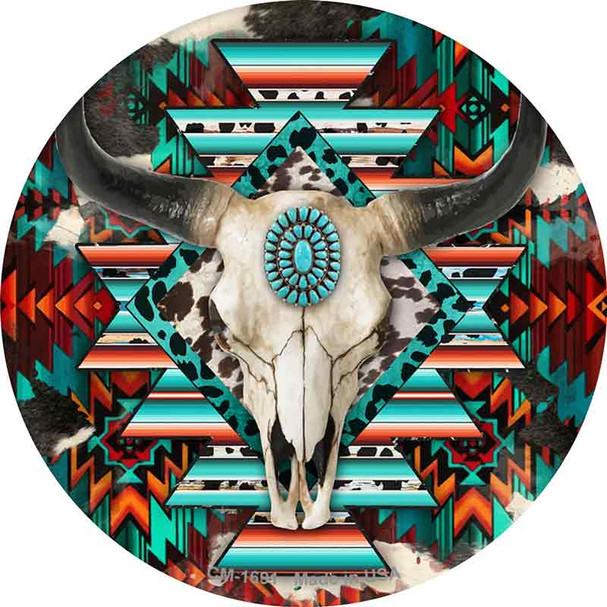 Cow Skull Aztec Vibrant Print Wholesale Novelty Circle Coaster Set of 4