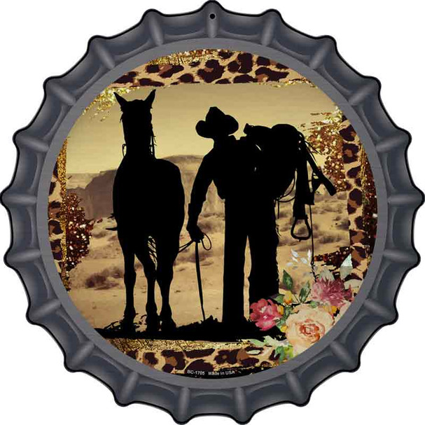 Cowboy With Horse Silhouette Wholesale Novelty Metal Bottle Cap Sign