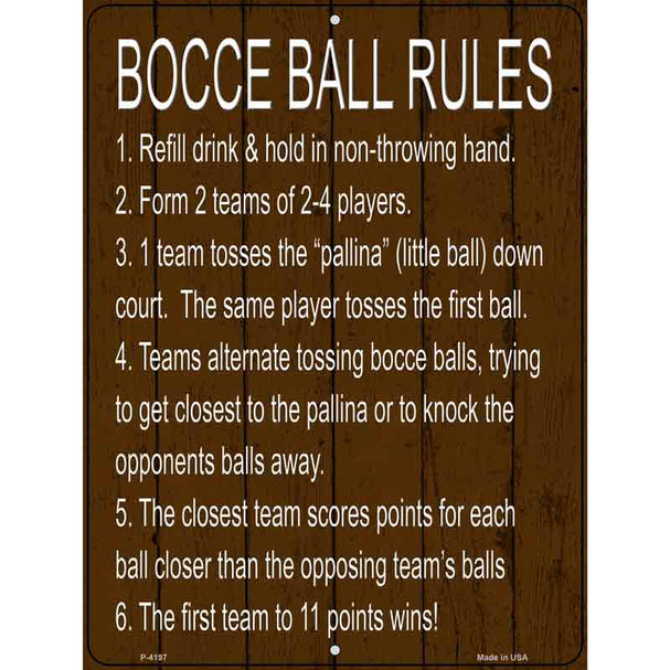 Bocce Ball 6 Rules Wholesale Novelty Metal Parking Sign