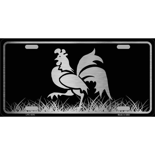 Rooster Black Brushed Chrome Novelty Wholesale Metal License Plate