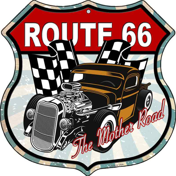 Brown Hot Rod Route 66 Wholesale Novelty Metal Highway Shield